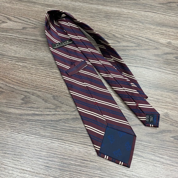 Jos A Bank Maroon w/ Navy & White Stripe Tie - Picture 2 of 4